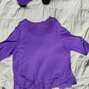 Woman Within lavender 3/4 sleeve tunic, lace hem